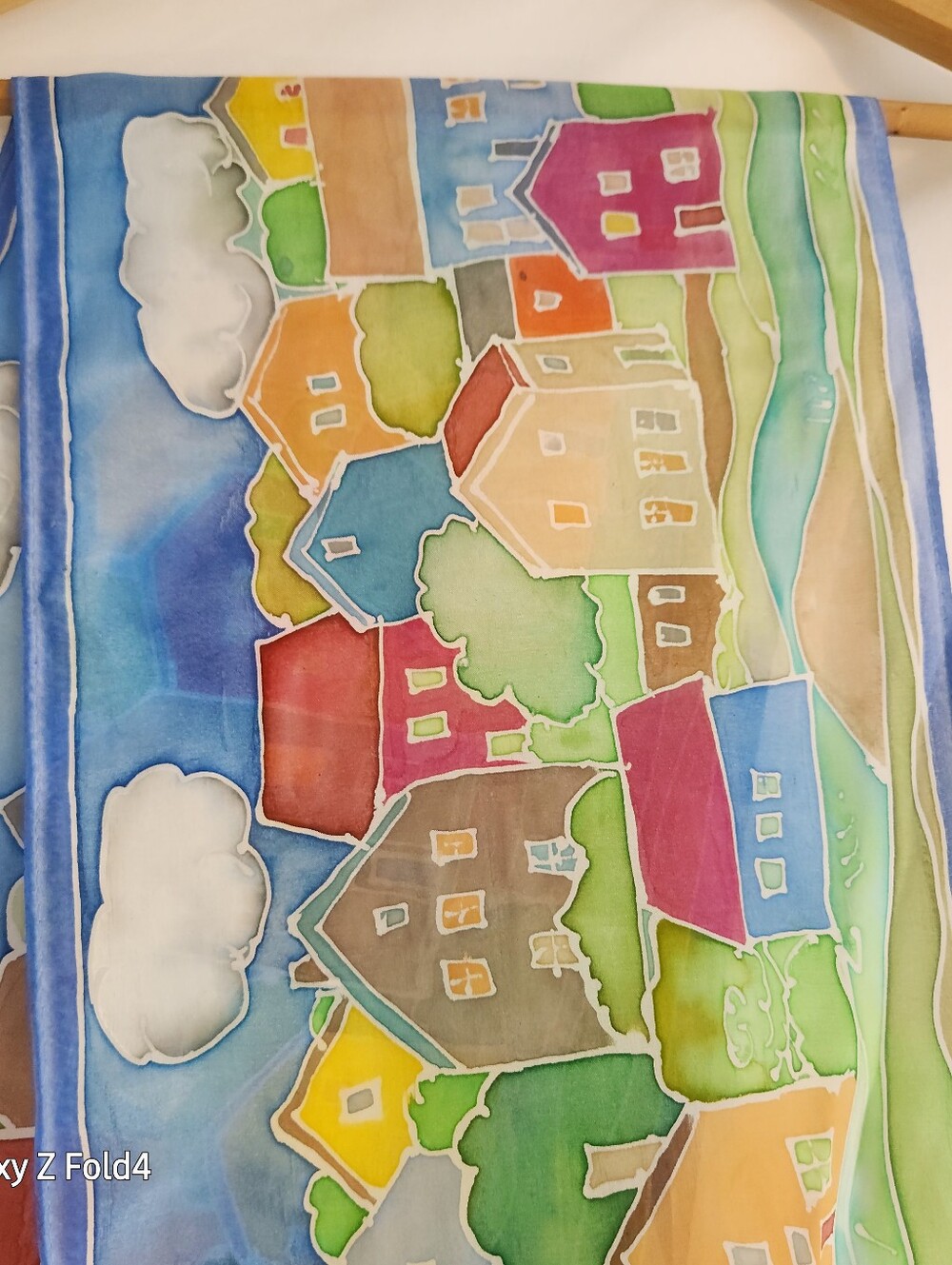 Colorful Village Print Silk Scarf - Long Rectangular - Picture 2 of 9